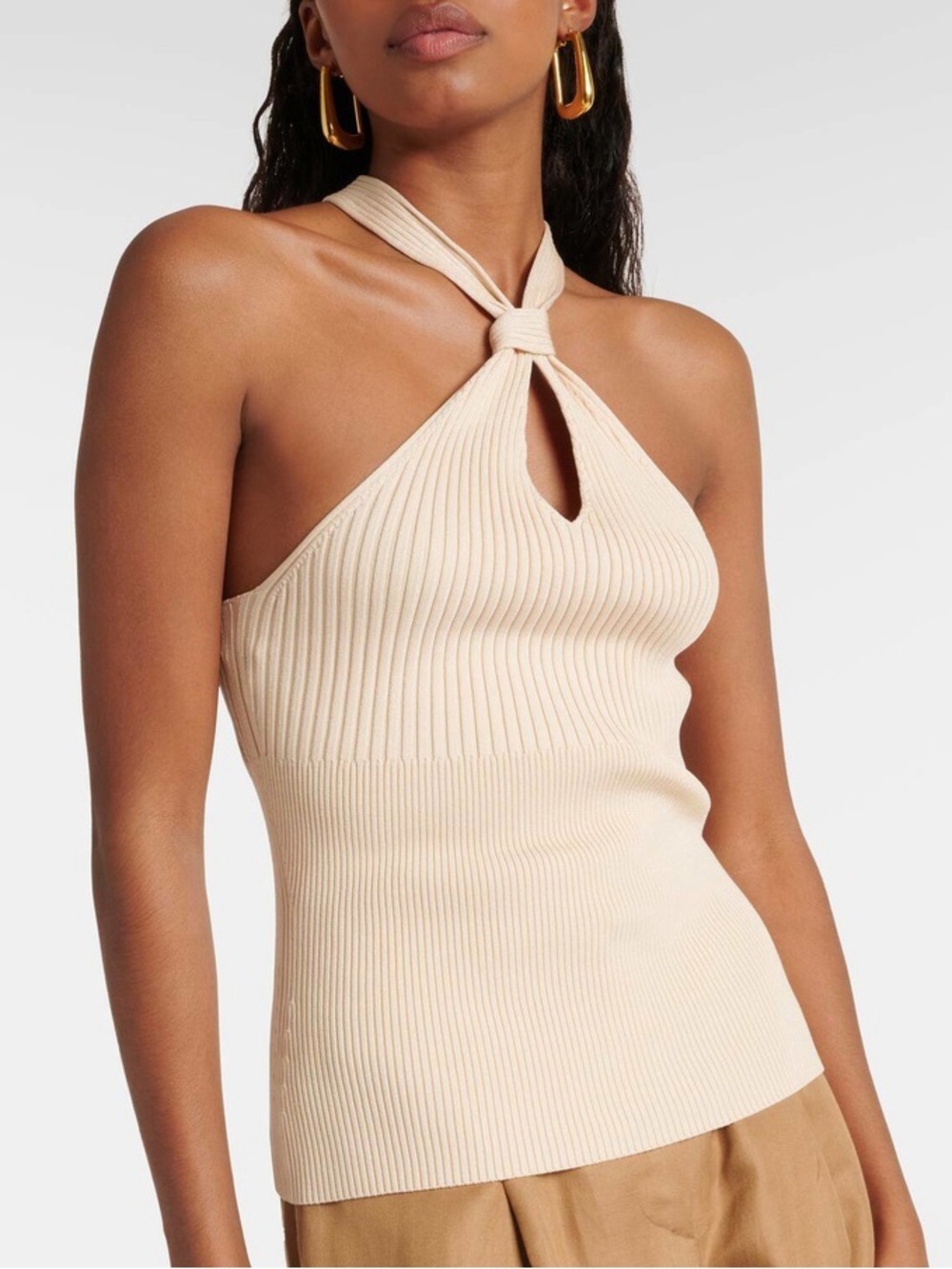 Jonathan Simkhai Andrea Ribbed Halter Top Keyhole Knit Tank NWT Size L
